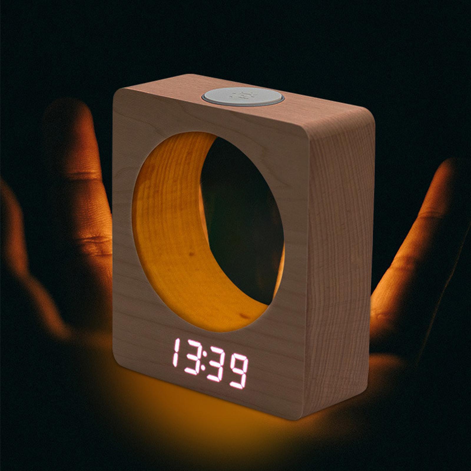 Alarm Clock Wooden LED 3 Alarm Settings for Desktop Children Heavy Sleepers Adults