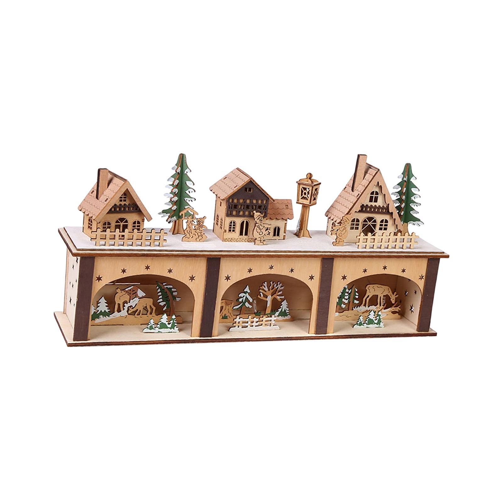 Wooden House Warm White Building Set Landscape Decor for Party Ornament Style A