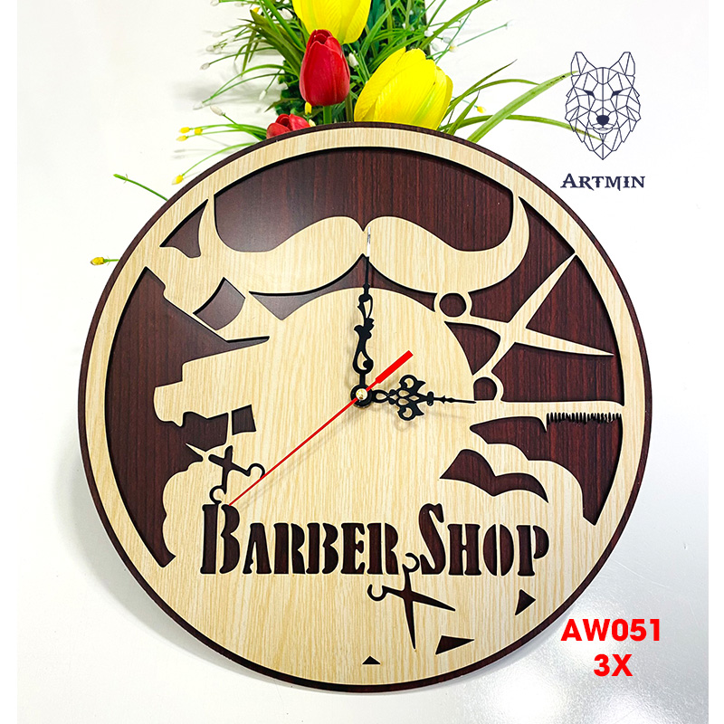 AW051 - Đồng Hồ Decor Barber Shop - Đồng Hồ Gỗ Treo Tường Dành Cho Hair Salon