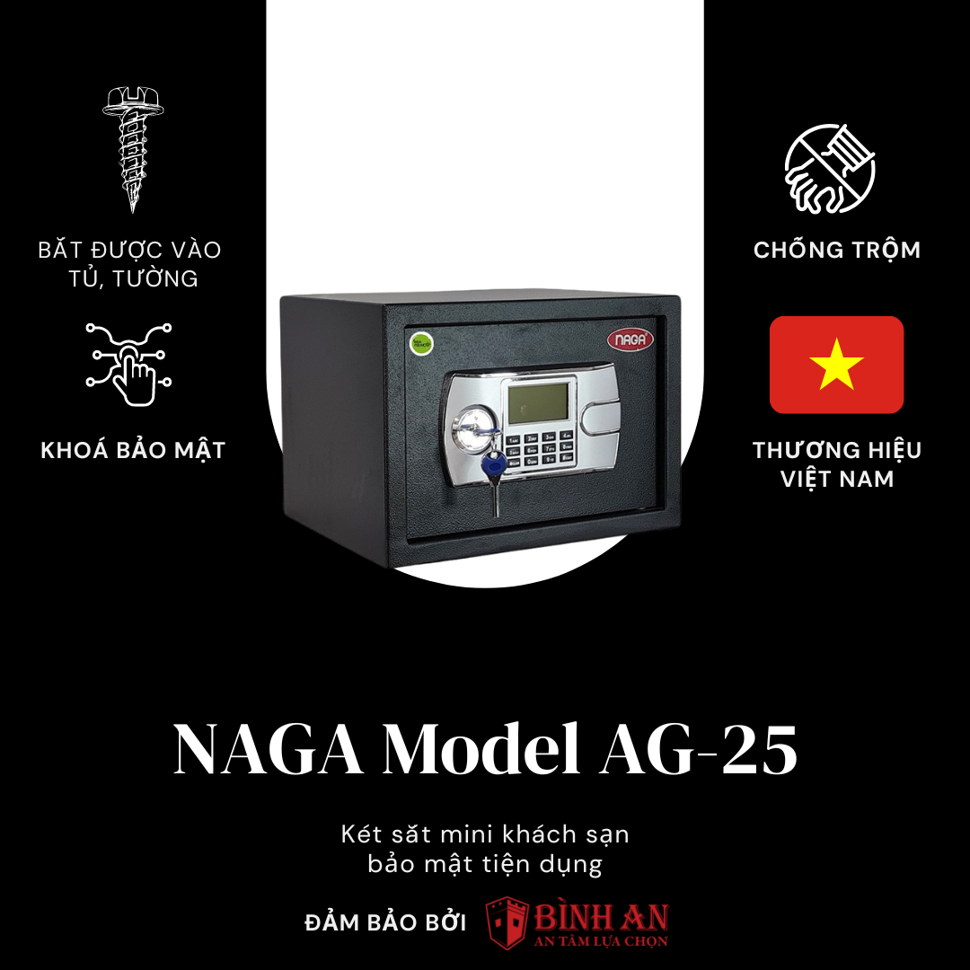 Két Sắt Mini NAGA AG-25 (11kg) Cho Gia Đình, Khách Sạn Nhỏ Gọn Chống Trộm Khoá Điện Tử