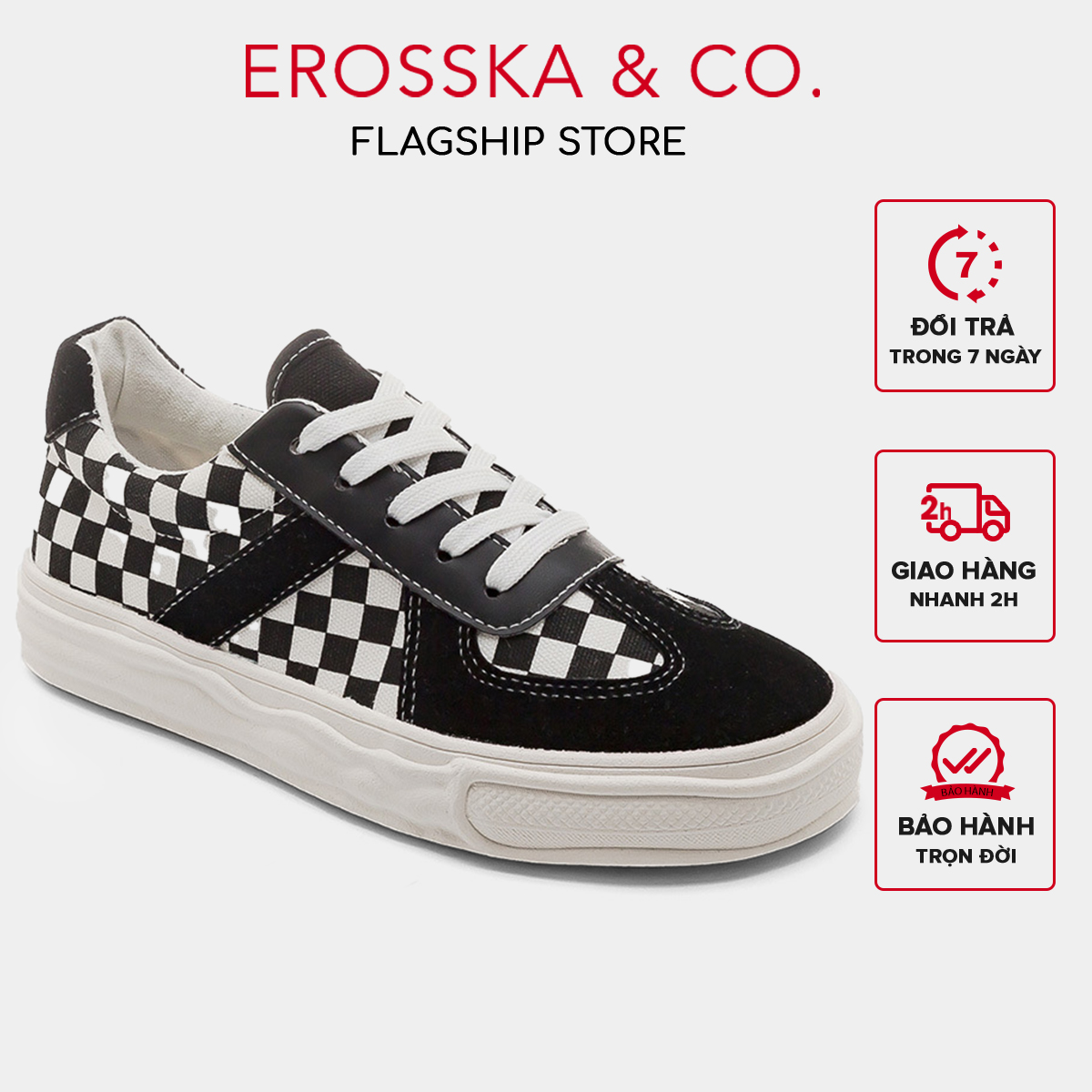 Erosska - Giày sneaker nữ đế dày mũi tròn hoạ tiết caro cá tính - GS019