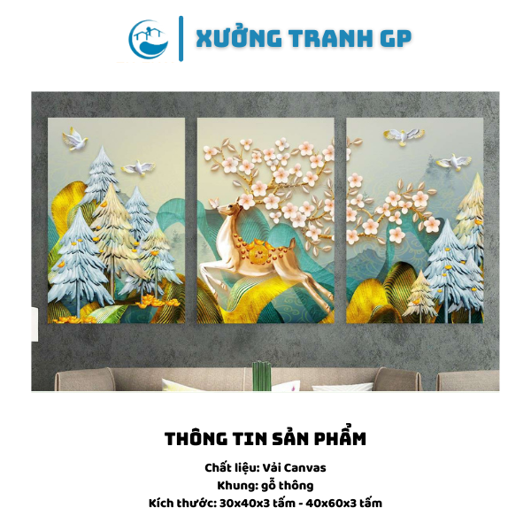 Tranh Canvas Treo Tường - Bộ 3 Tấm Hươu Hiện Đại