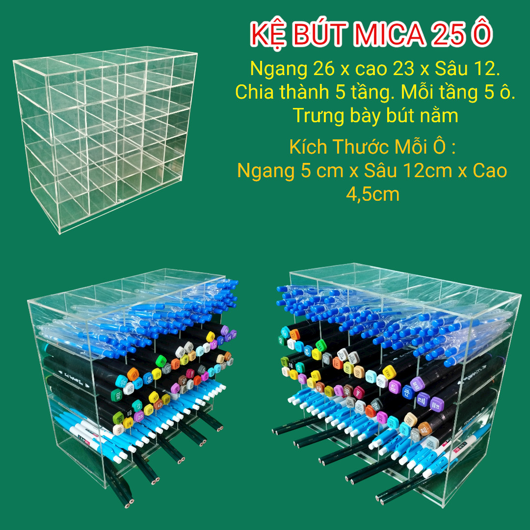 Kệ bút văn phòng phẩm-kệ bút 25 ô bằng mica