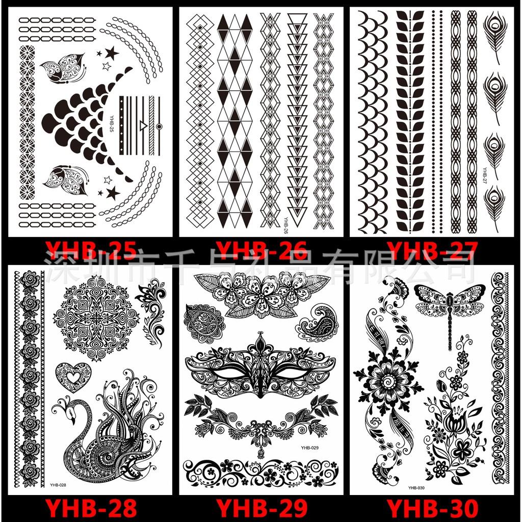 HÌNH XĂM DÁN - SET HÌNH XĂM GIẢ TATOO HOA VĂN HANA ĐEN TRẮNG