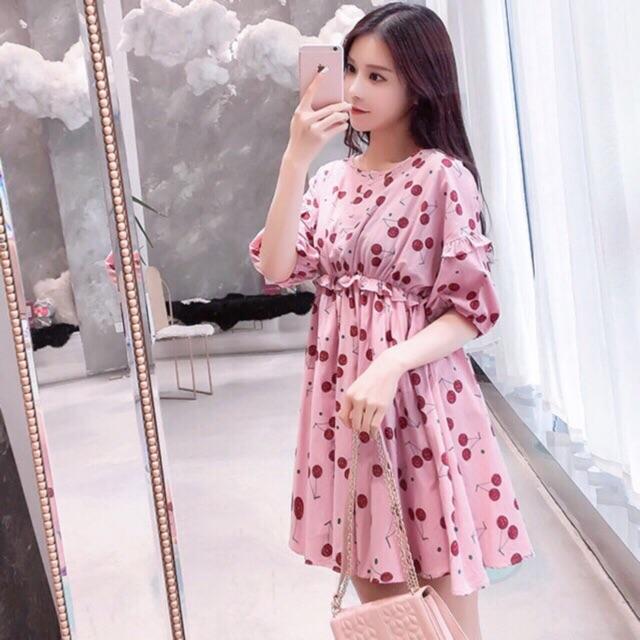 Đầm váy Babydoll cherry 2 màu (kèm hình thật)