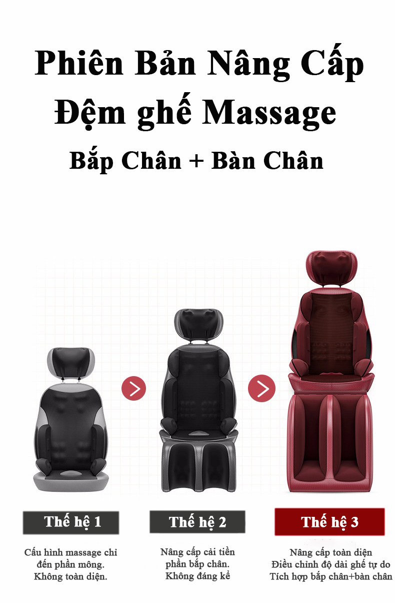 Đệm ghế massage toàn thân tích hợp massage nhiệt hồng ngoại mẫu full cổ vai gáy lưng và cả lòng bàn chân