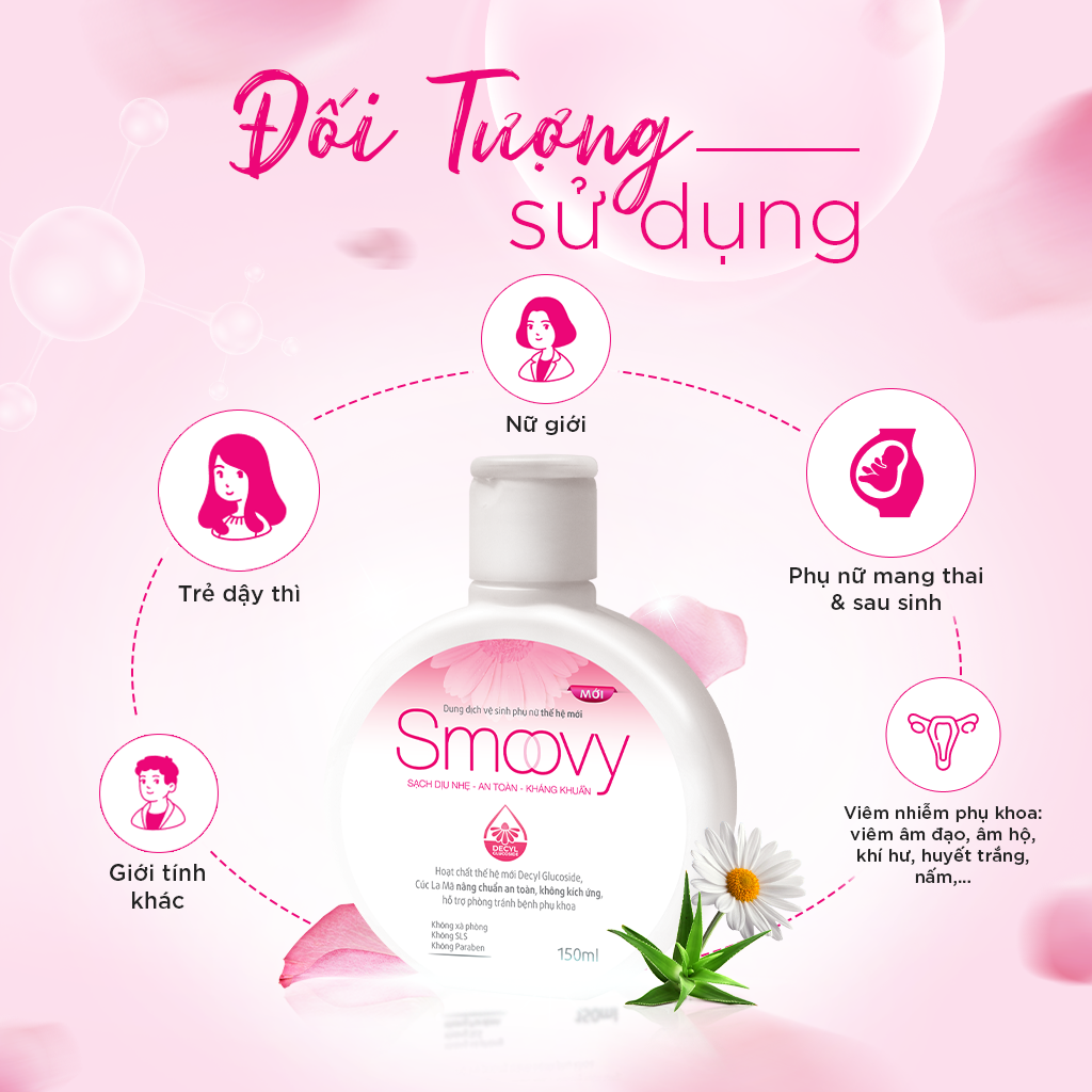 Dung dịch vệ sinh phụ nữ thế hệ mới Smoovy sạch dịu nhẹ - an toàn - kháng khuẩn 150ml