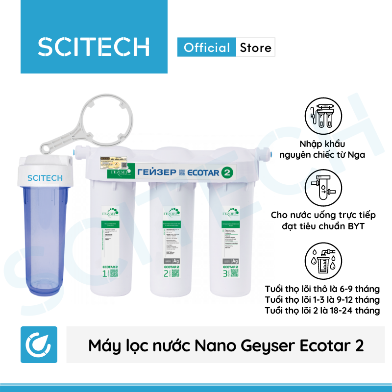 Máy lọc nước Nano Geyser Ecotar 2 kèm bộ đơn lọc thô 10 inch by Scitech - Hàng chính hãng