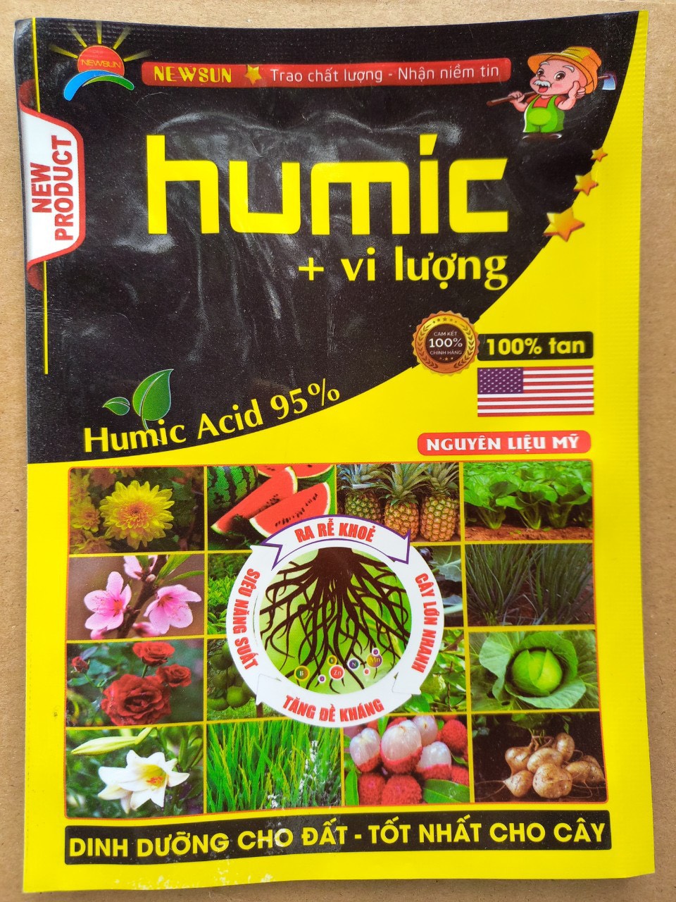 Phân Bón Kích Rễ Humic Acid Powder 95% + vi Lượng - nhập khẩu từ Mỹ - gói 100Gr