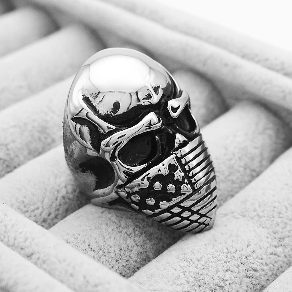 Punk Rock Sliver Evil  Skull Head Finger  American Flag
