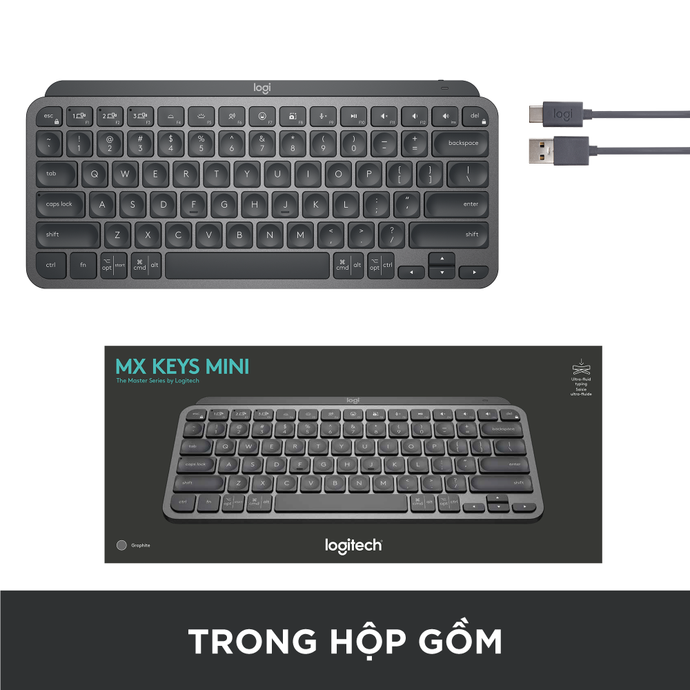 Bàn phím không dây Bluetooth Logitech MX Keys Mini - Hàng Chính Hãng