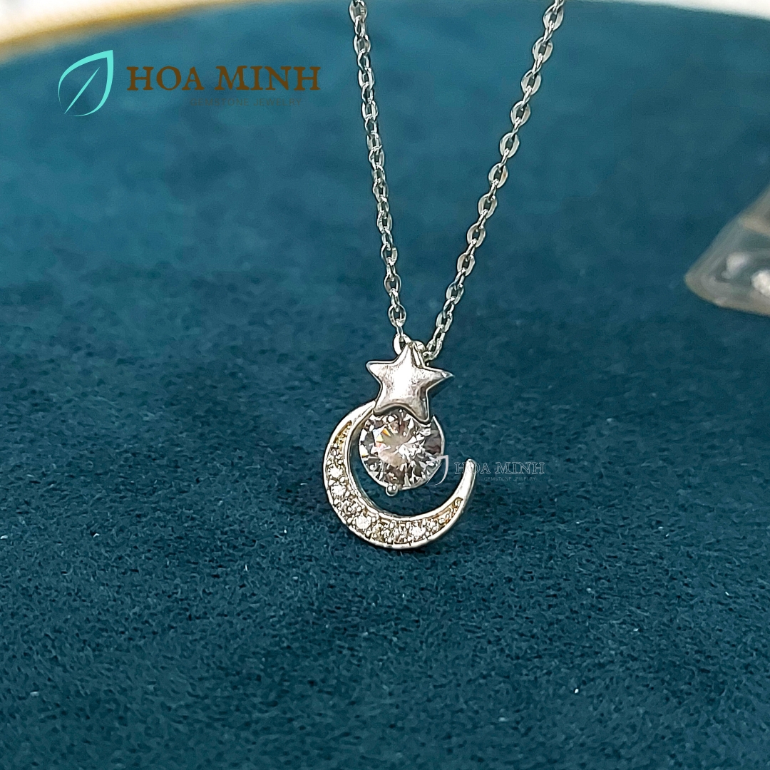 Charm bạc Hoa Minh Gem kiểu hình trăng sao đính đá lấp lánh, mặt dây chuyền charm tòng teng xinh xắn