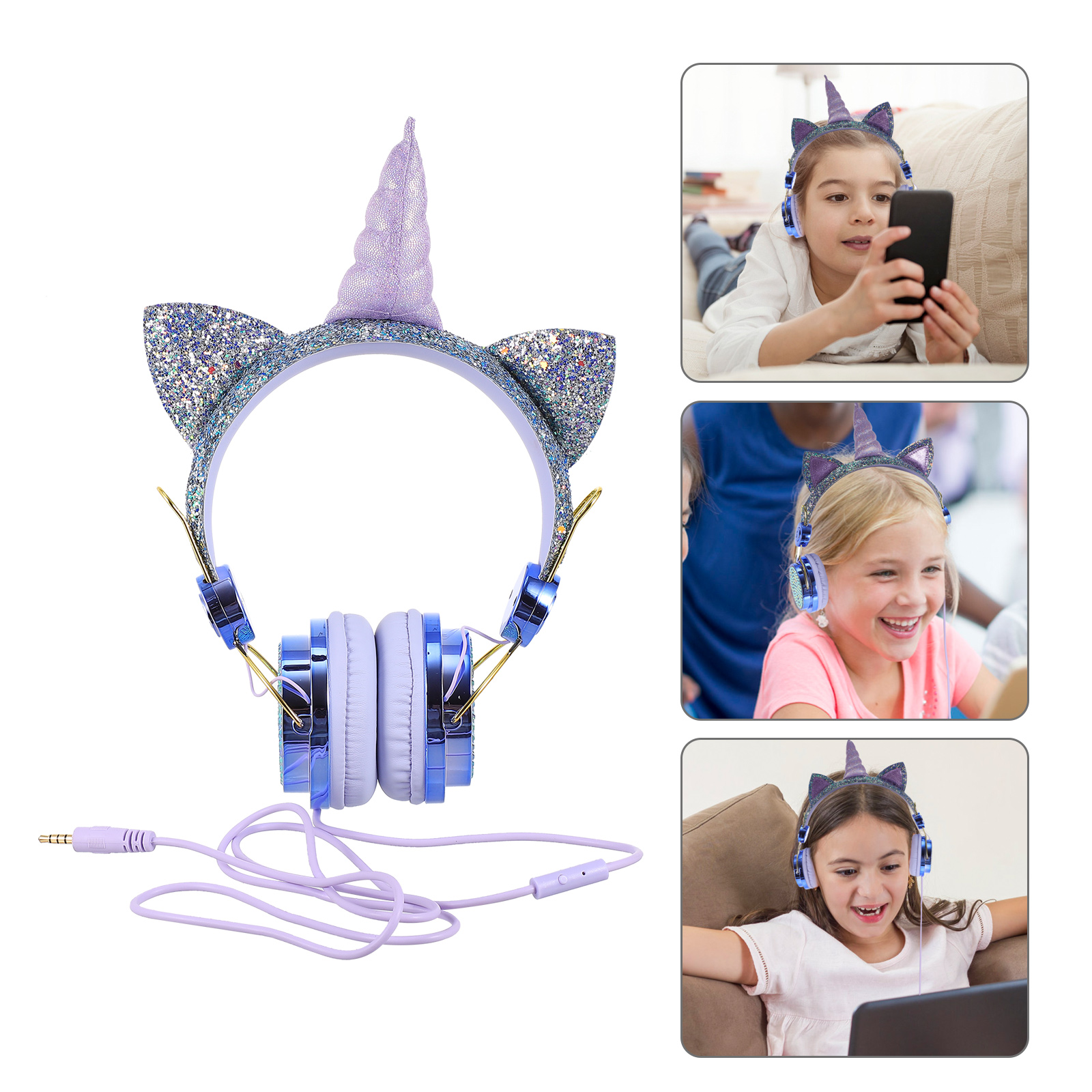 Chơi Game Có Dây Tai Nghe Sừng Mèo Hình Dạng Tai Có Dây 3.5Mm Headphone Máy Tính