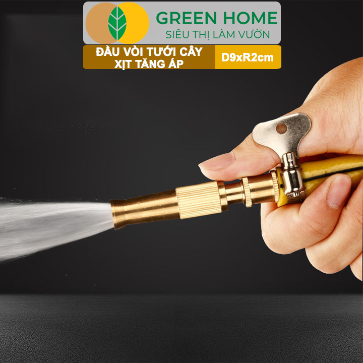 Đầu Vòi Xịt Tăng Áp GreenHome, D9xR1,5cm, Bằng Đồng, Dùng Tưới Cây, Rửa Xe, Rửa Sân Vườn