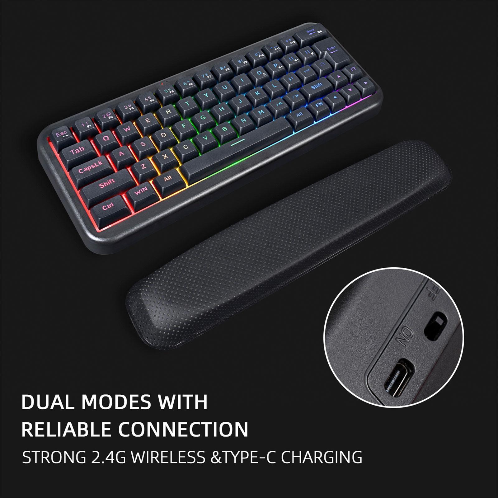 2.4G Wireless Keyboard W/ Wrist Cushion Support 63 Keys for Desktop PC Home Office