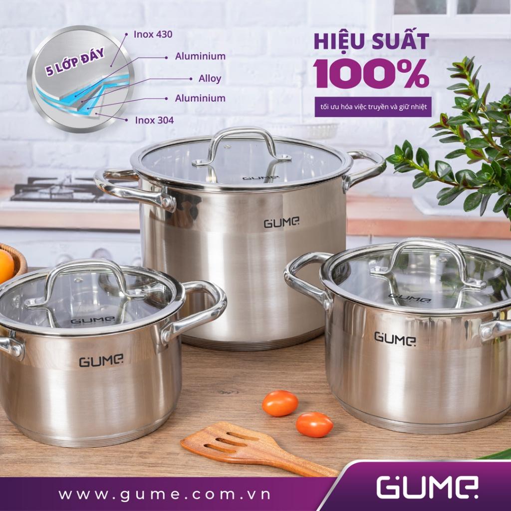 Bộ Nồi Chảo GUME, Chất Liệu Inox , Bộ Nồi 5 Đáy, Dẫn Nhiệt Tốt, Phù Hợp Với Mọi Loại Bếp, Nội Địa Hàn, BH 12 Tháng