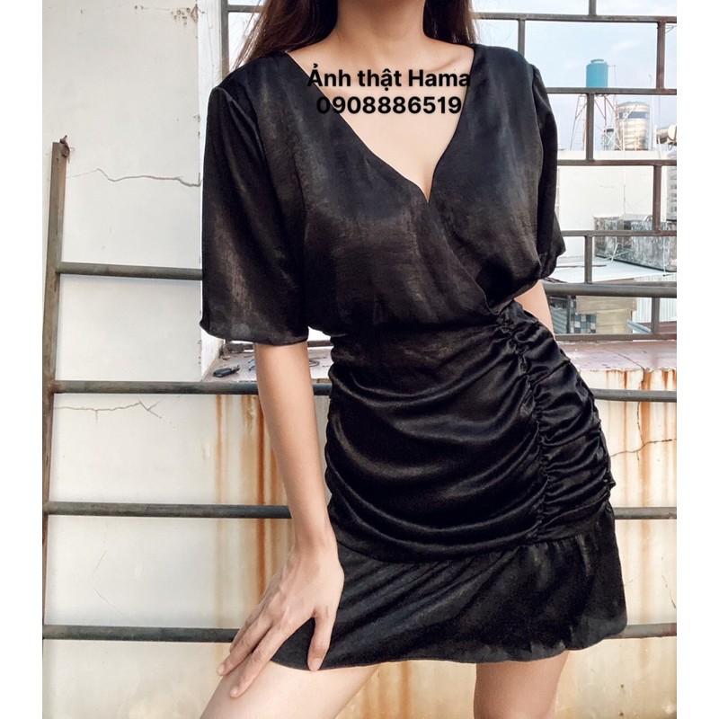ẢNH THẬT Đầm body rút nhúng mông chất lụa tây thi , mặt tôn dáng