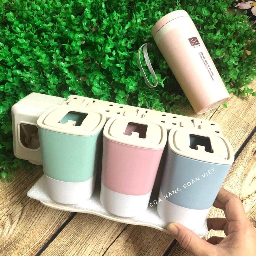 Combo dụng cụ LẤY Kem Đánh Răng Tự động - Nhựa Lúa Mạch. Bộ gồm 1 dụng cụ lấy kem, 3 ca Bàn Chải Nhựa Lúa Mạch Cao Cấp + Tặng Kèm Bình Giữ Nhiệt