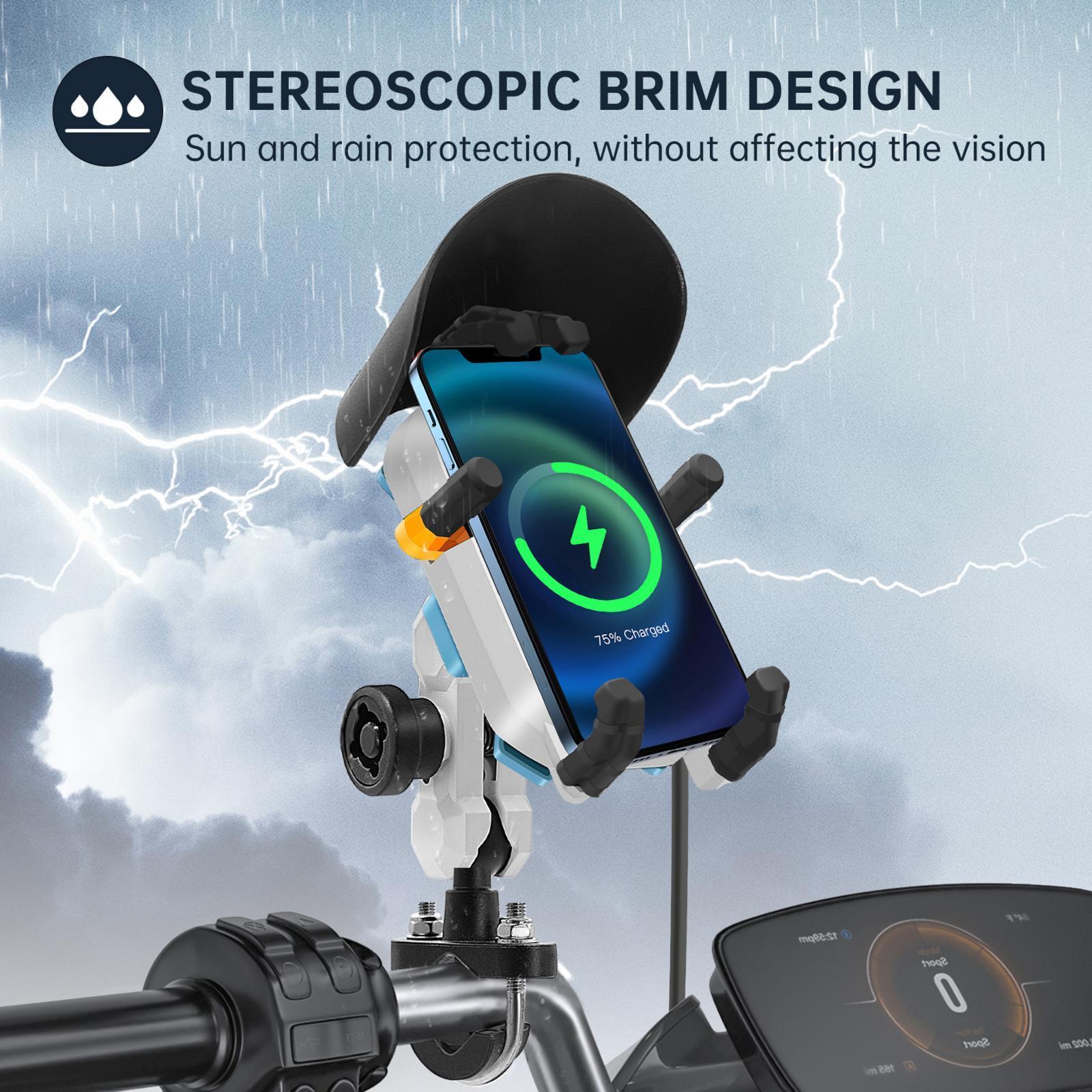 Motorcycle Phone Mount 15W Universal Handlebar Holder for Electric Bike