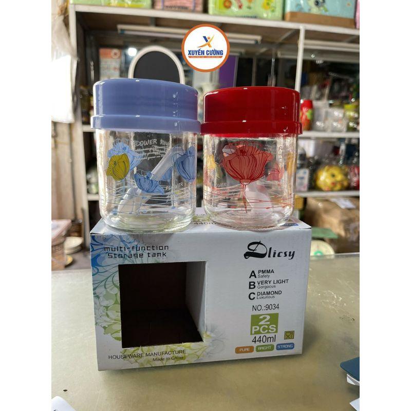 Hộp 2 Lọ Thuỷ Tinh Đựng Gia Vị 440ml kèm thìa