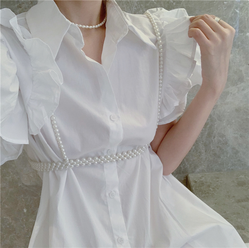 Đầm sơ mi tay bèo cực sang