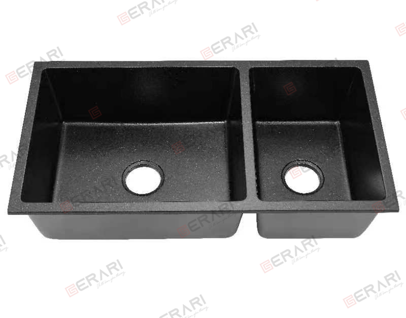 Chậu rửa 2 hố lệch chất liệu đá Granit cao cấp. Phụ kiện đi kèm mã GC.MB9047 thương hiệu GERARI