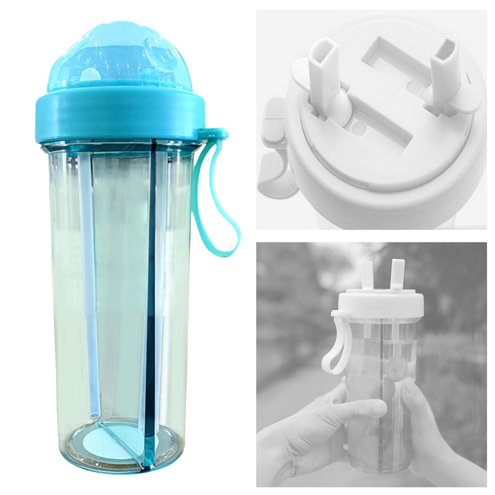 Dual Water Bottle Leakproof Water Cup with 2 Straw for Camping Sports