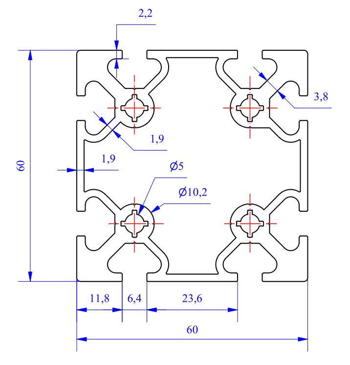 Nhôm định hình 60x60 (LWA-660864500) - Miễn phí cắt theo kích thước yêu cầu (Giá đã bao gồm VAT)