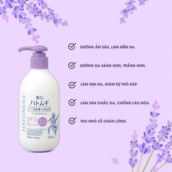 Combo Sữa Dưỡng Thể Chống Nắng, Dưỡng Ẩm Reihaku Hatomugi UV Milky Gel SPF31 PA+++ 250ml