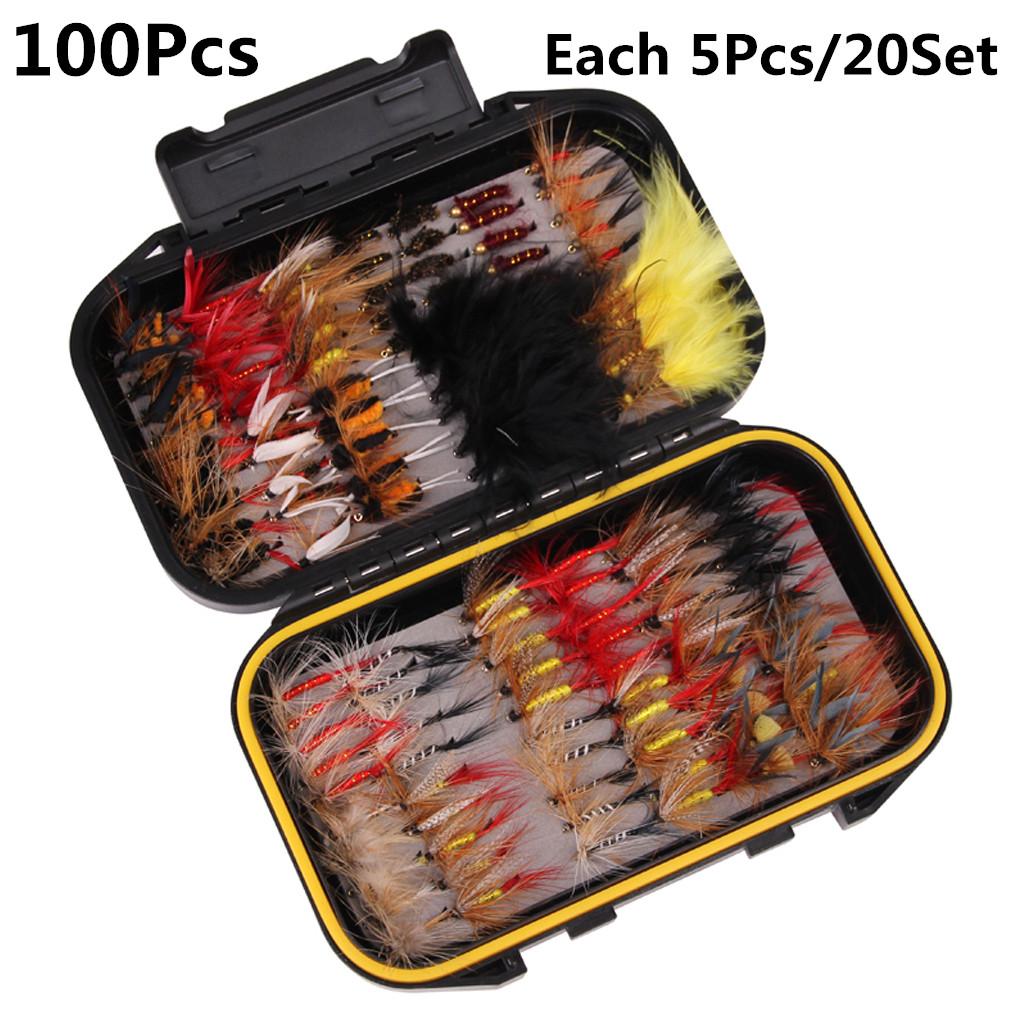 100pcs Hook Bait Lure Lifelike Dragonfly Insects Wet / Dry Fly Fishing Flies