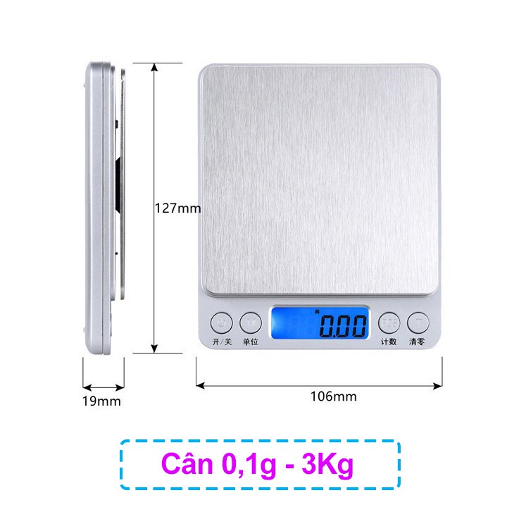 Cân tiểu ly điện tử nhà bếp mini định lượng 1g - 10kg làm bánh độ chính xác cao kèm 2 viên pin AAA