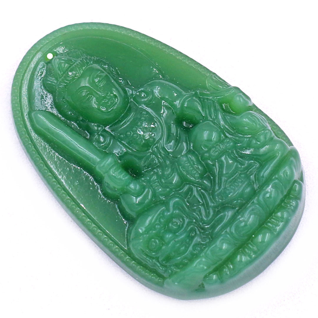 Mặt Phật Văn thù đá thạch anh xanh lá 3.6 cm kèm móc và dây chuyền inox, Mặt Phật bản mệnh