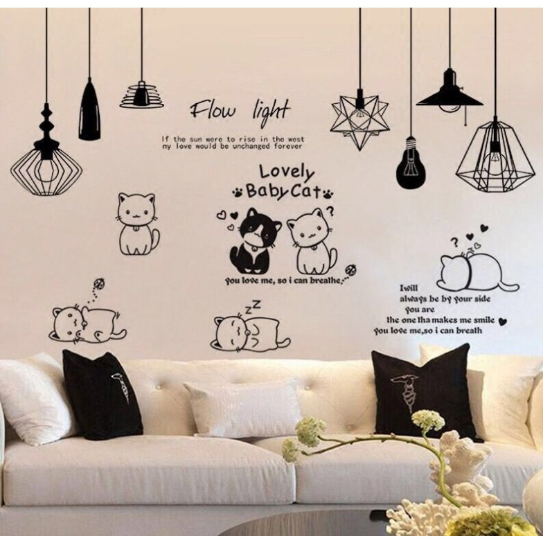 Decal dán tường Chùm đèn Flow light và đàn mèo - HP340