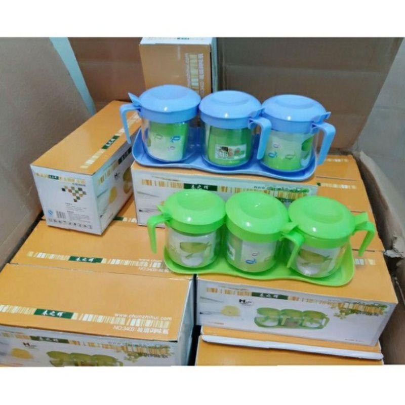 Bộ 3 hộp gia vị thủy tinh chất lượng nhập khẩu, Hộp đựng gia vị bằng thủy tinh cao