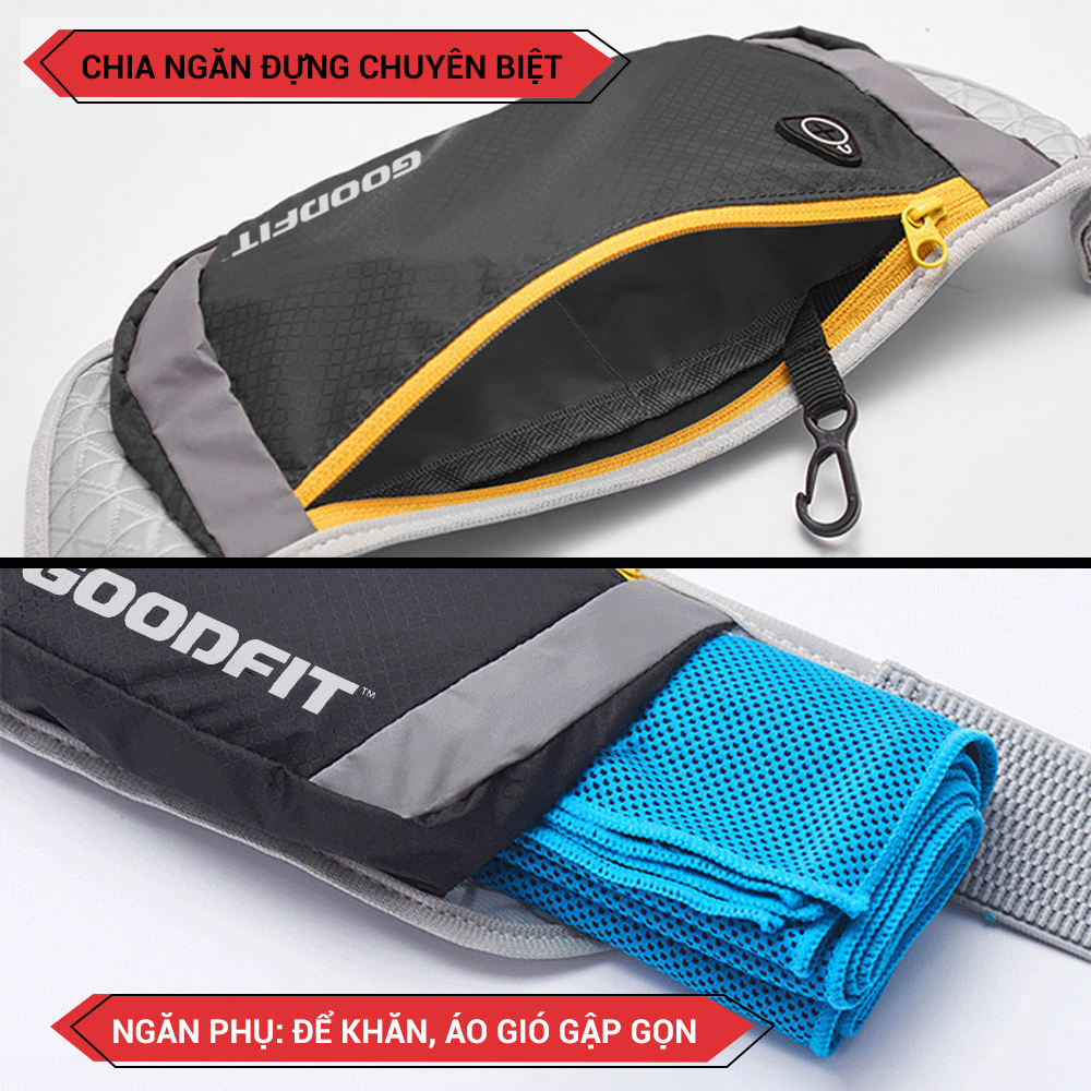 Túi đeo hông, đai chạy bộ nhiều ngăn chống nước, có phản quang Goodfit GF102RB