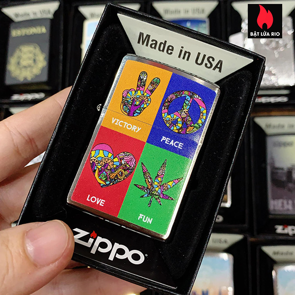 Bật Lửa Zippo 200 Hippie Symbols