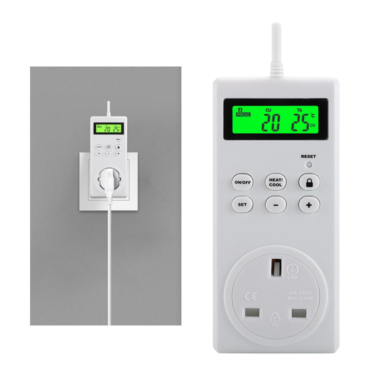 Wireless Temperature Controlled Outlet, Digital Plug in Thermostat Outlet Remote Control Temp Sensor Heating & Cooling Mode, Work with Heaters