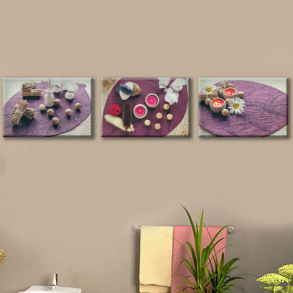 Bộ 3 Tranh Canvas Viền Composite Treo Tường Phòng Spa "Tinh Dầu Và Hoa" W057