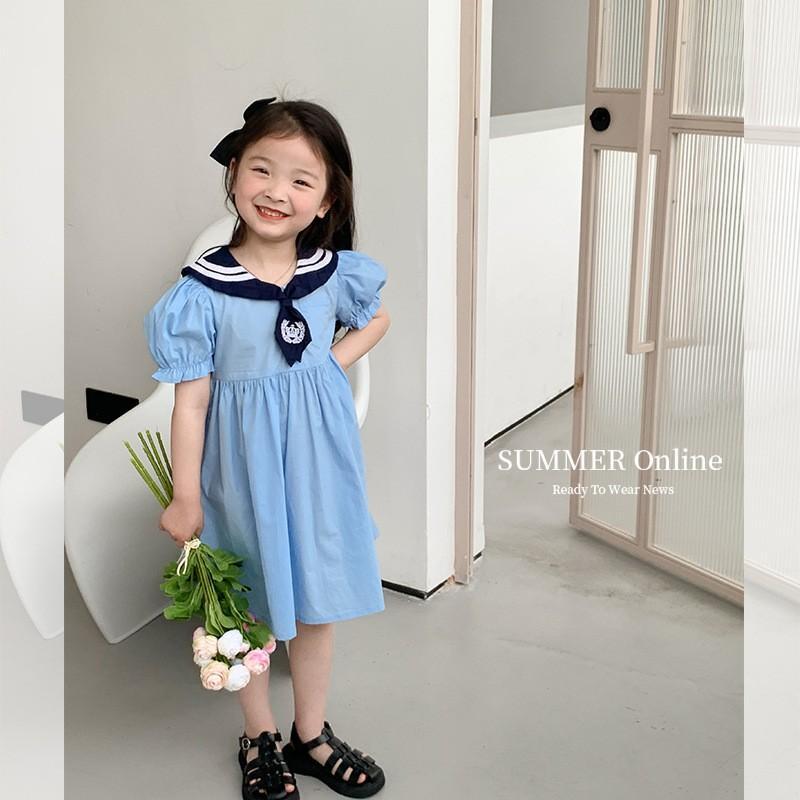 TA30214 Áo váy xanh somi có cổ Ambb V027 cho bé