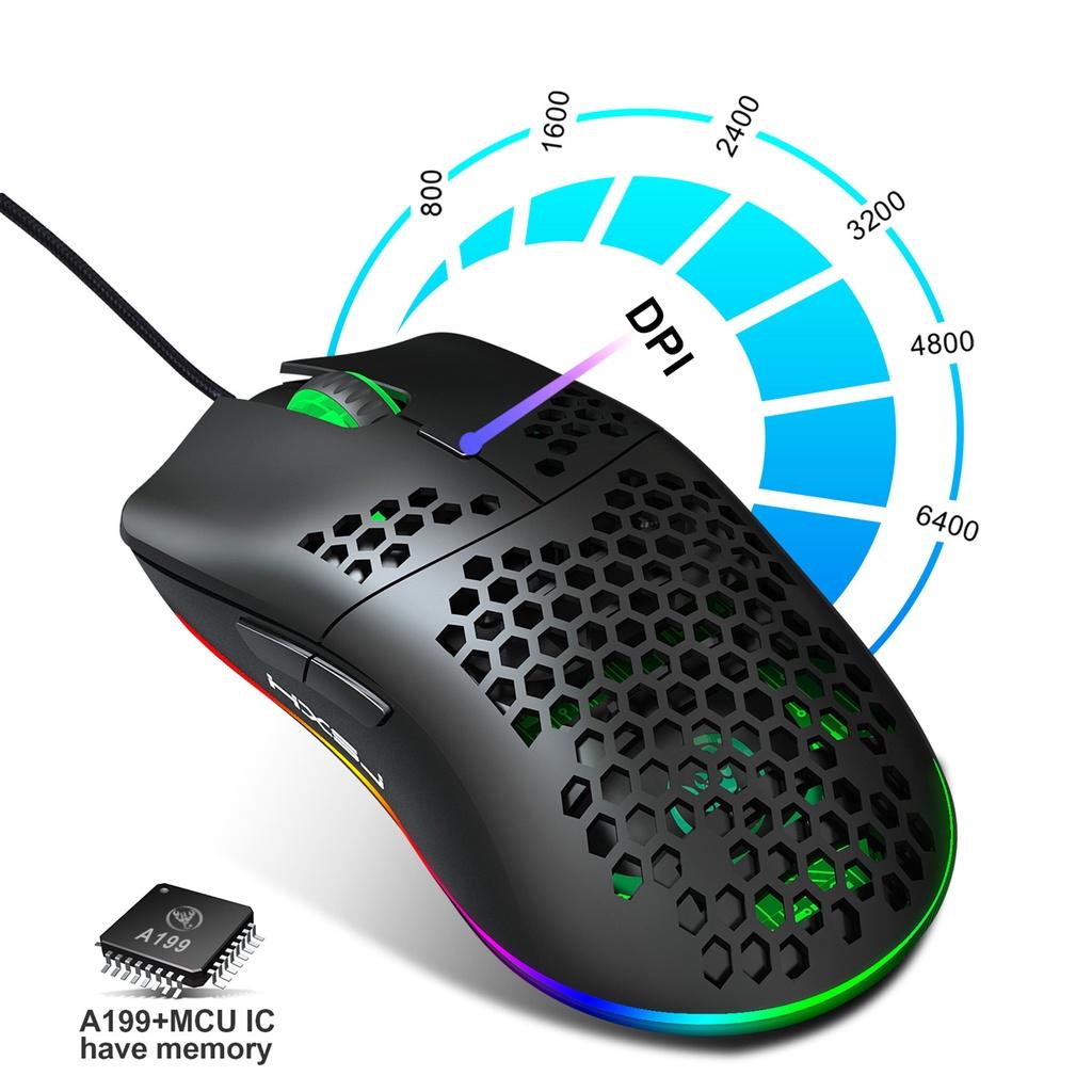 Chuột chơi Game HXJS J900 RGB Lead đổi màu Bề Mặt Lưới Xuyên Thấu Cực Đẹp DPI 6400 chuyên dành cho Game thủ - HÀNG CHÍNH HÃNG