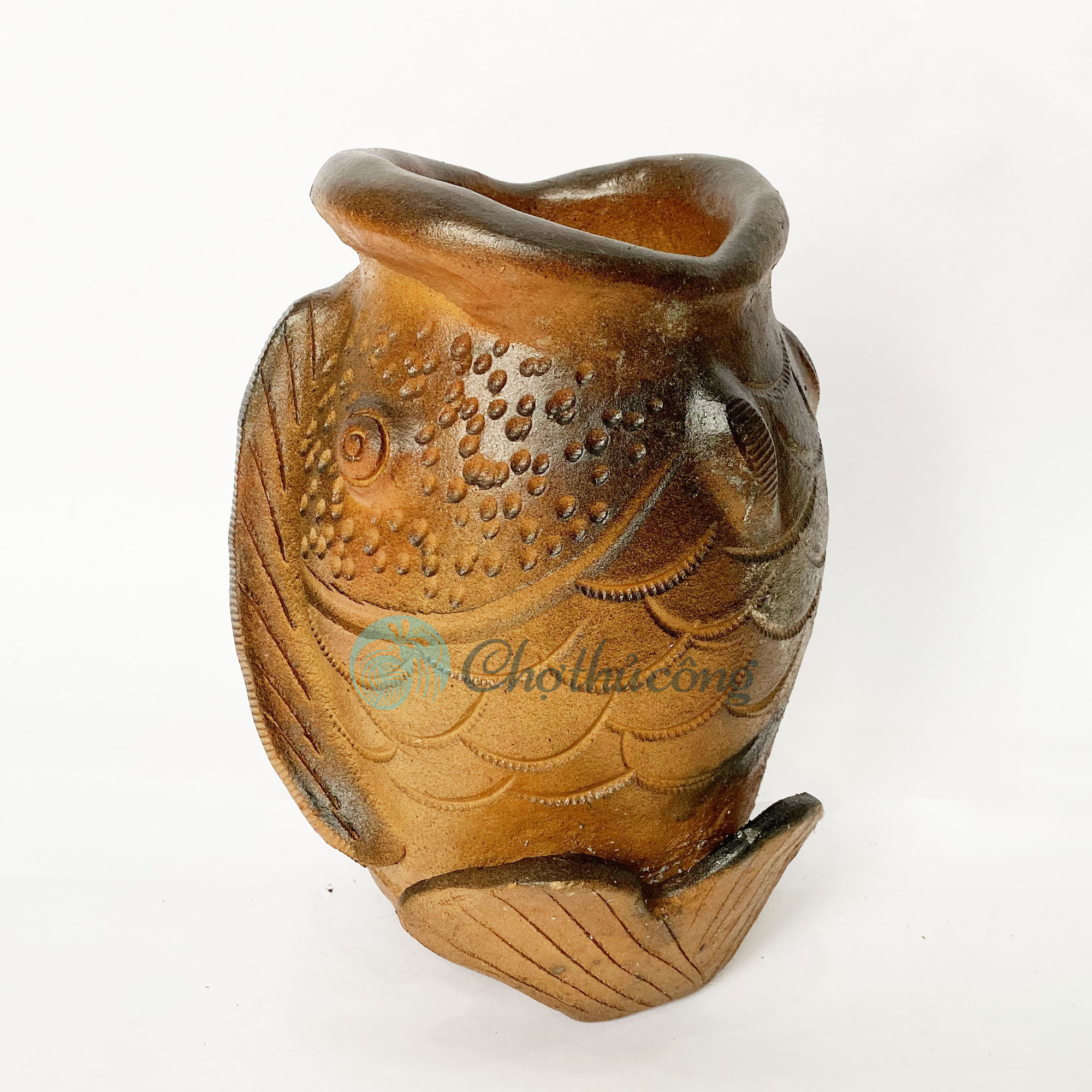 Bình gốm cắm hoa decor cá chép , lọ hoa - chậu đất nung thủ công Gốm Chăm Bàu Trúc dùng trang trí handmade terracotta