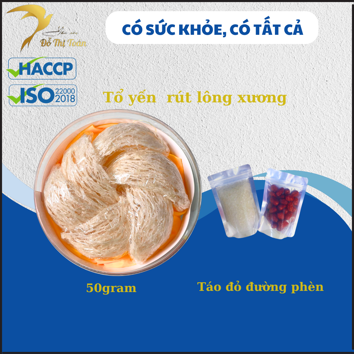 TỔ YẾN RÚT LÔNG XƯƠNG HỘP 50GR -YẾN SÀO ĐỖ THỊ TOÁN - YẾN RÚT LÔNG 100% SỢI - YẾN SÀO CHỐNG LÃO HÓA - TĂNG CƯỜNG HỆ MIỄN DỊCH