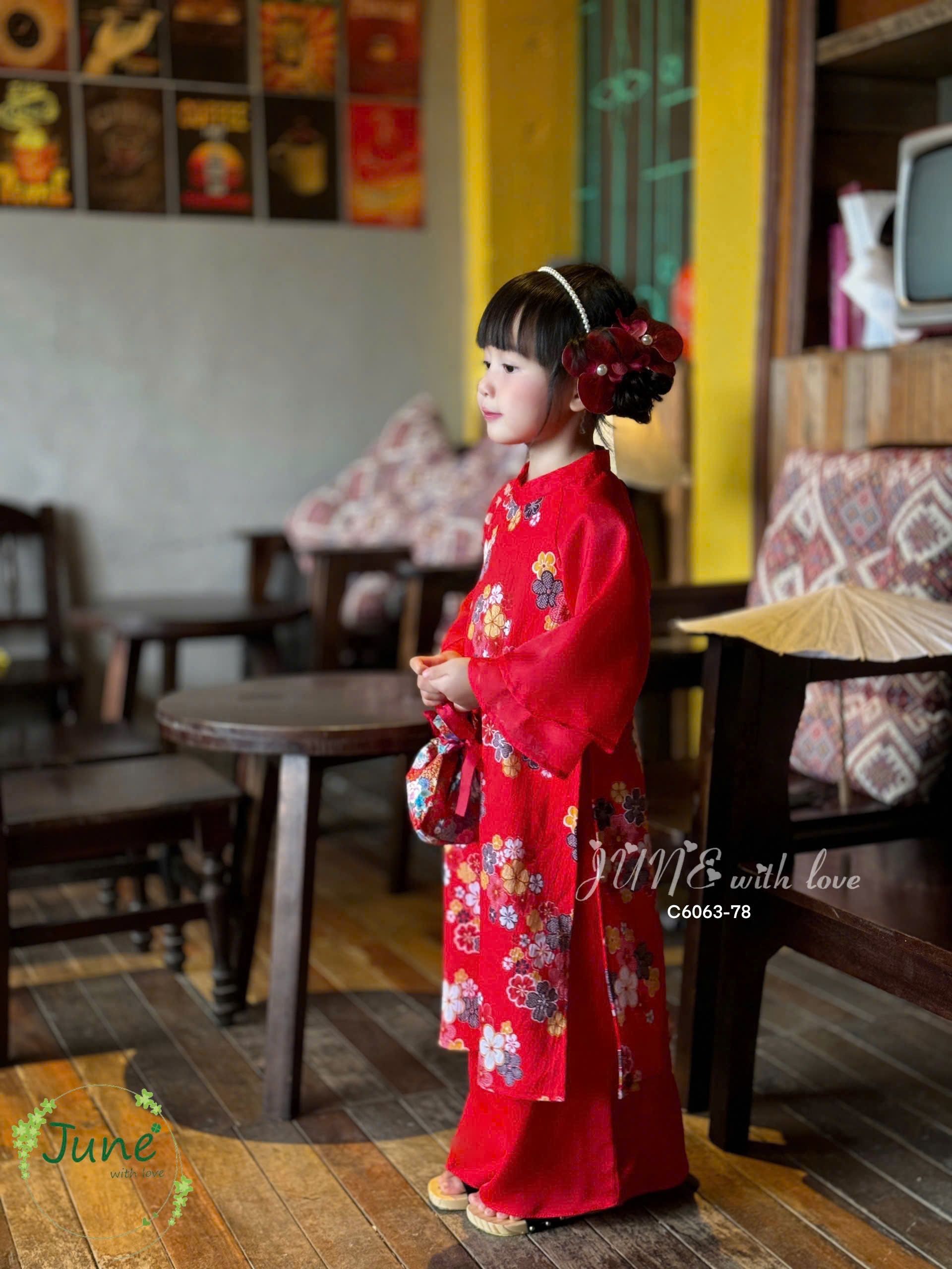 bộ áo dài tết cho bé gái mẫu Cát tường diện tết đón xuân năm mới 10-40kg mềm mát