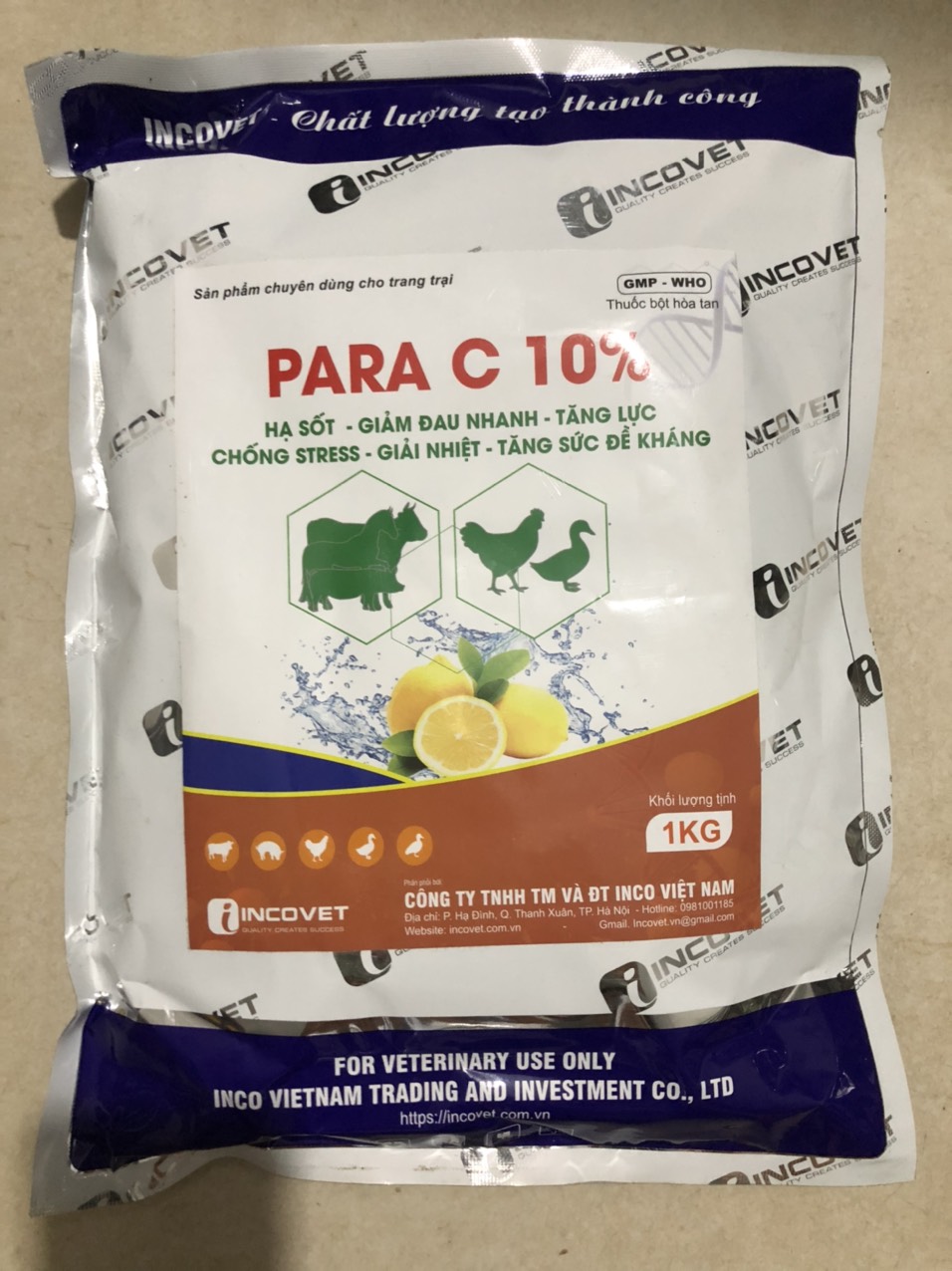 Thuốc thú y, Para C 10% 1kg-Inco dùng cho chó, mèo, gia súc, gia cầm