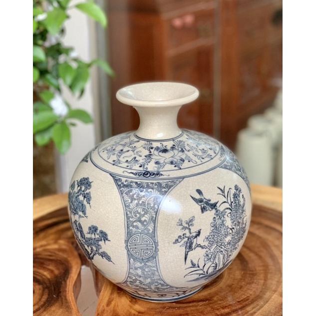 Bình hút tài Lộc H28cm men rạn cổ, vẽ tứ cảnh” Xuân- Hạ- Thu- Đông”. Gốm sứ Bát Tràng.