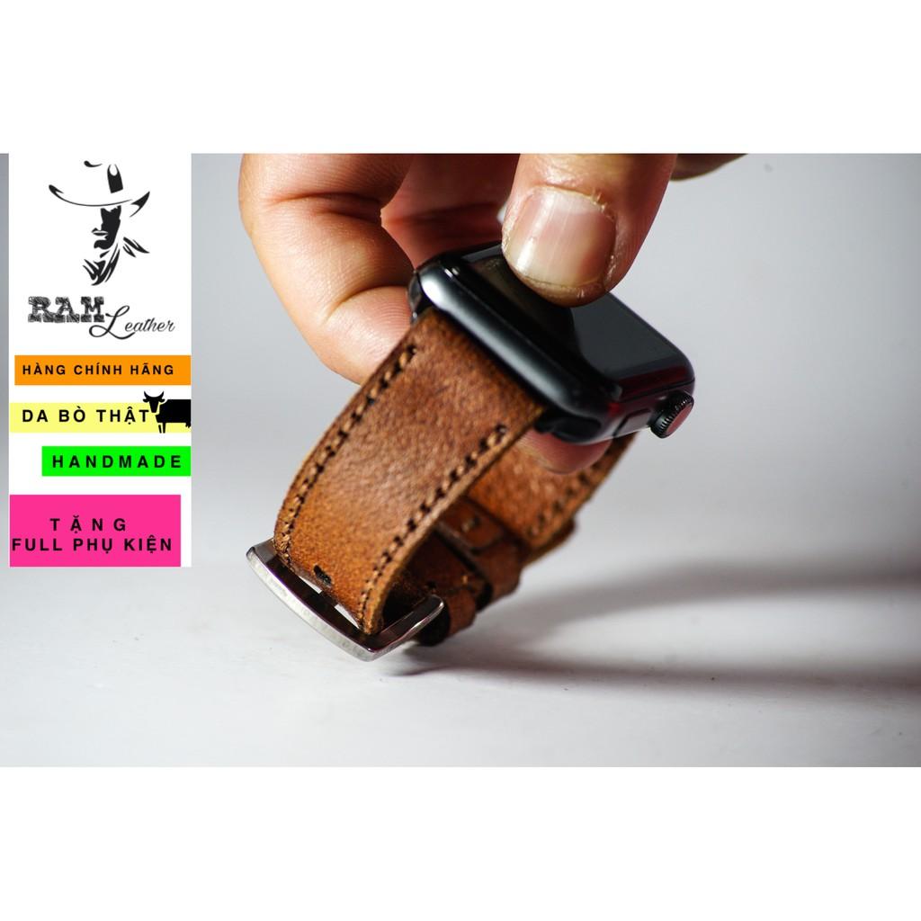 Dây đồng hồ RAM Leather cho apple watch da bò thật - RAM buttero nâu đỏ (tặng khóa, chốt, cây thay dây)