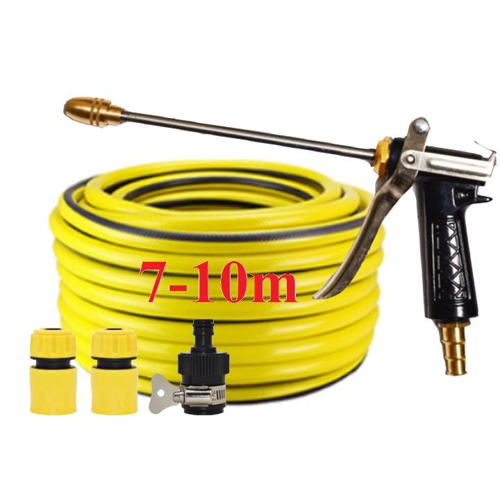 Bộ dây vòi xịt nước rửa xe, tưới cây . tăng áp 3 lần, loại 7m, 10m 206318 đầu đồng, cút,nối đen