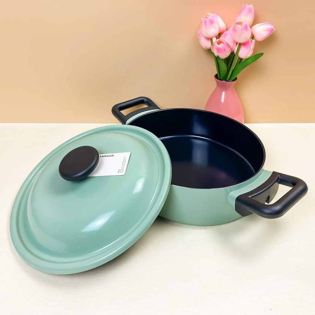 Nồi Decor Chống Dính Cao Cấp 24cm 2 Tay Cầm Thành Thấp LDE1244IH màu xanh mint