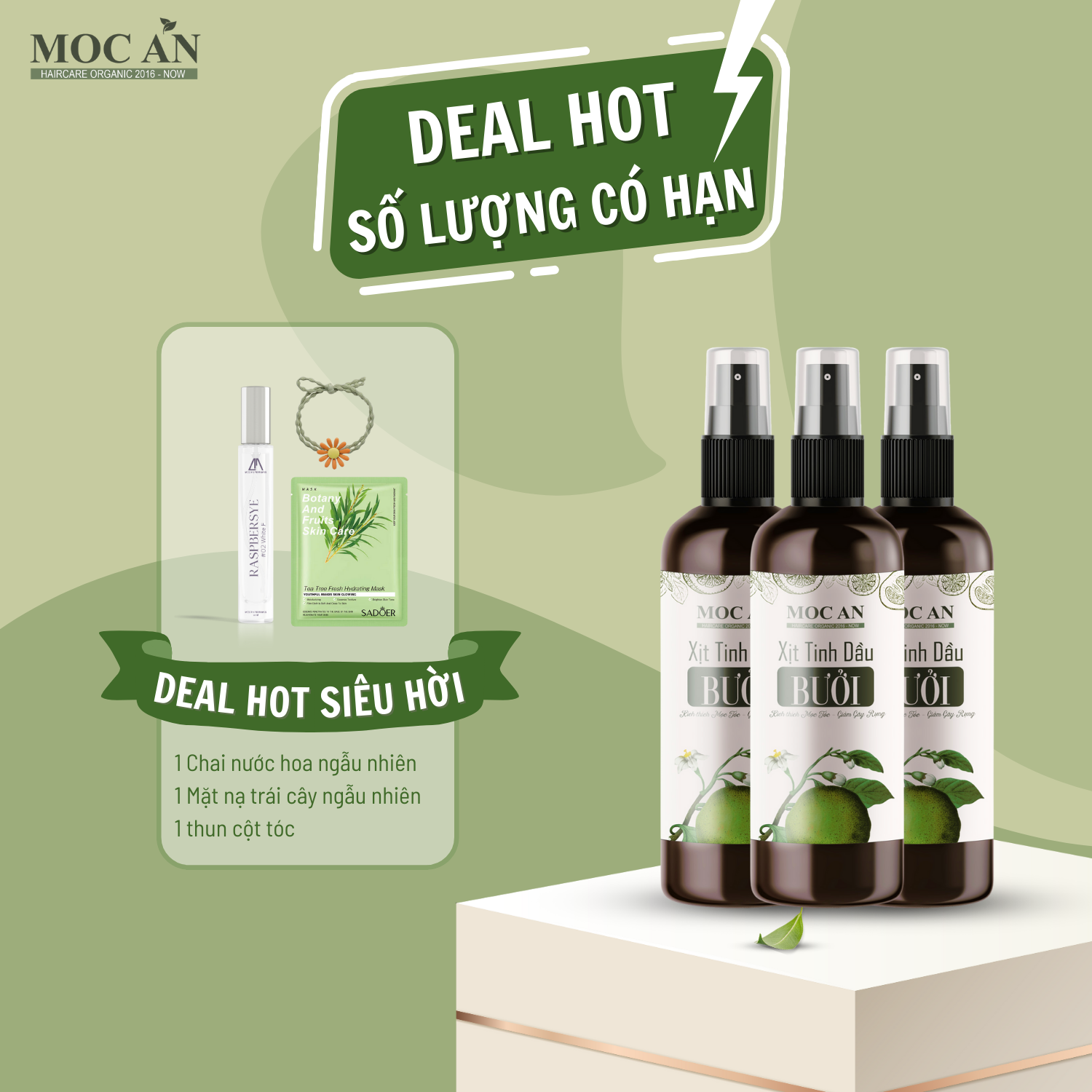 Combo 3 Chai Xịt Tinh Dầu Vỏ Bưởi Xanh 120ml Dưỡng Tóc Mộc Ân Haircare