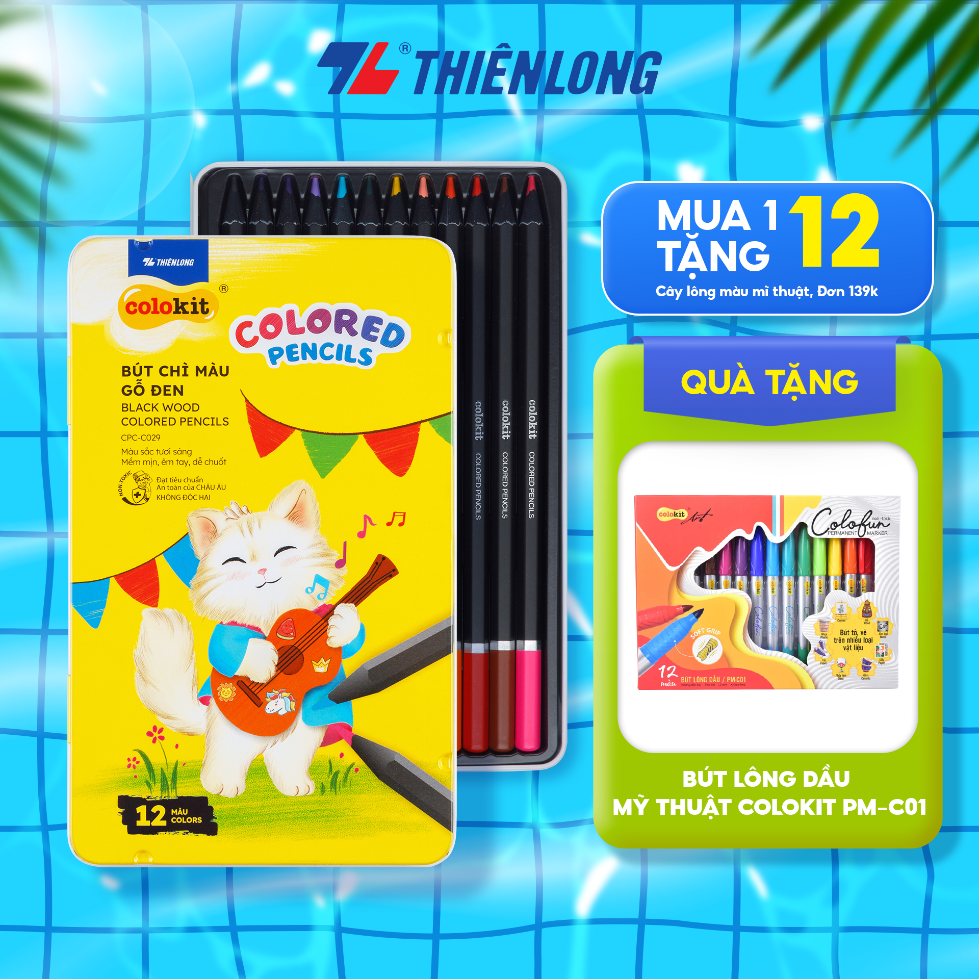 Bút chì 12/24 màu Black Wood Colored Pencils - Thiên Long Colokit - Thân gỗ Linden cao cấp Màu sắc tươi sáng